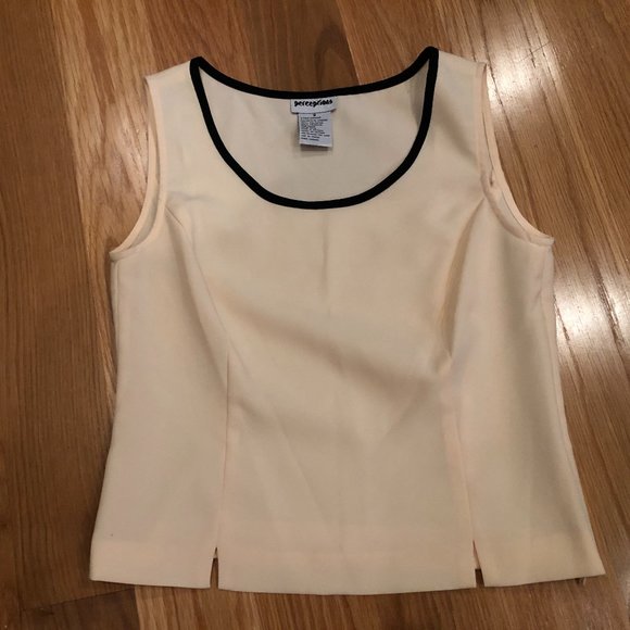 Tops - Off White / Pale Yellow Structured Short Tank, Neckline Detail, Women's SZ 8